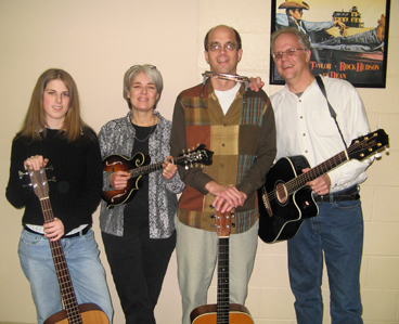 Addie, Toni and Steve Roberts with Tom Warren backstage at the Palace Theater, Crossville